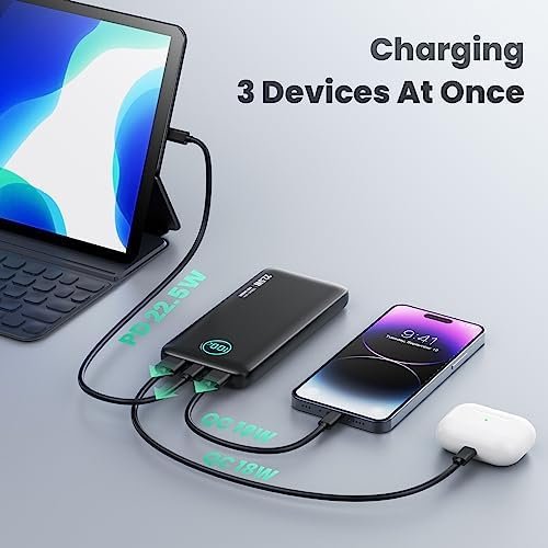 Portable Charger 10800mah,Slim 22.5W LCD Display Power Bank, Dual QC 4.0 PD Fast 2