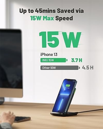 INIU Wireless Charger, 15W Fast Wireless Charging Station with Sleep-Friendly 2