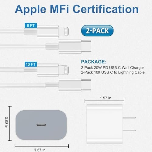 iPhone Charger fast charging [APPLE MFi Certified] 2 pack Apple Type C Wall 8