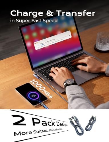 AINOPE USB C to USB C Cable 100W 2-Pack 6.6FT, Durable USBC to USBC Cable Cord 8