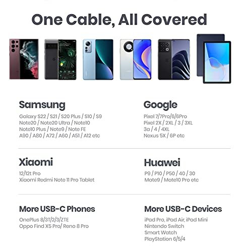 USB Type C to USB A Cable, 5Pack 3/3/6/6/10FT: Fast Charging Long Android USBC 7
