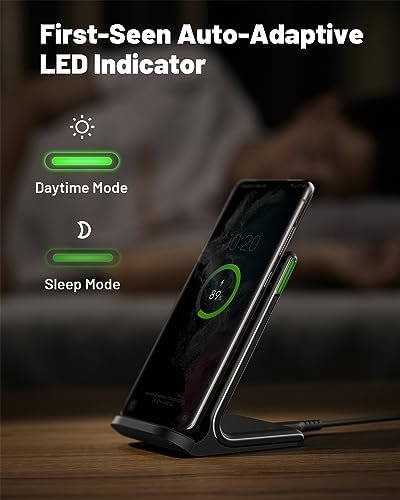 INIU Wireless Charger, 15W Fast Wireless Charging Station with Sleep-Friendly 3