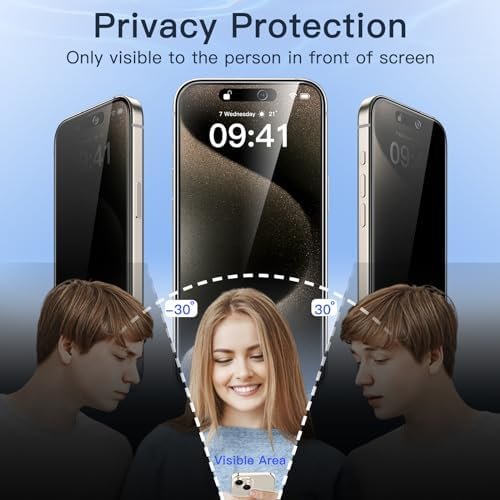 JETech Privacy Screen Protector for iPhone 15 Pro Max 6.7-Inch with Camera Lens 4