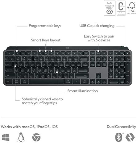 Logitech MX Keys S Wireless Keyboard, Low Profile, Quiet Typing, Backlighting 7