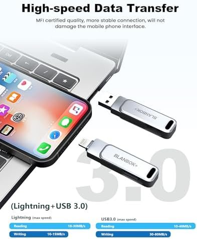 MFi Certified 128GB Flash Drive for iPhone/USB/USB C/,3-in-1 USB Stick 5