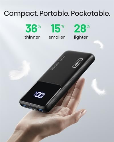 INIU Portable Charger, Slimmest Fast Charging 10000mAh USB C in/Out Power Bank 3