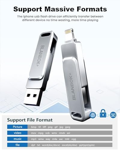 MFi Certified 128GB Flash Drive for iPhone/USB/USB C/,3-in-1 USB Stick 6