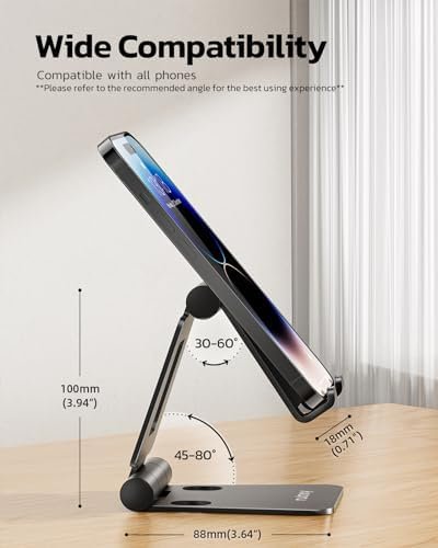 Nulaxy Dual Folding Cell Phone Stand, Fully Adjustable Foldable Desktop Phone 6