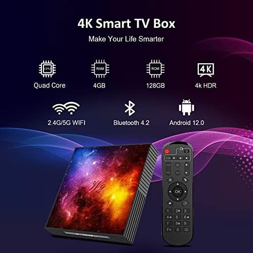 Android TV Box 4GB RAM 128GB ROM Upgraded W2 Mali-G31 2.4G/5G Dual WiFi 2