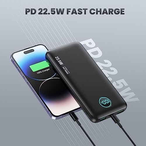 Portable Charger 10800mah,Slim 22.5W LCD Display Power Bank, Dual QC 4.0 PD Fast 3