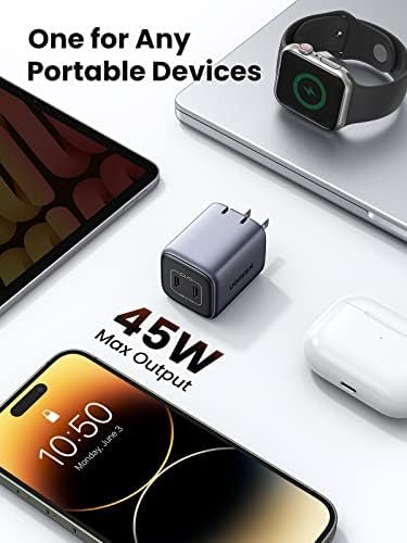 UGREEN 45W USB C Charger, Nexode GaN Dual Foldable PPS Charger Block Support 8