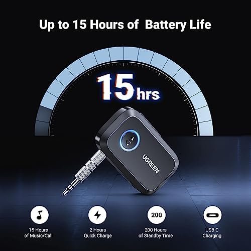 UGREEN 5.3 Aux Bluetooth Adapter for Car, [Greater Connection] 3.5mm 6
