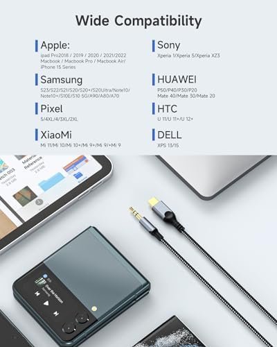 ZOOAUX USB C to 3.5mm Audio Aux Jack Cable[4ft], Type C Adapter to 3.5mm 4