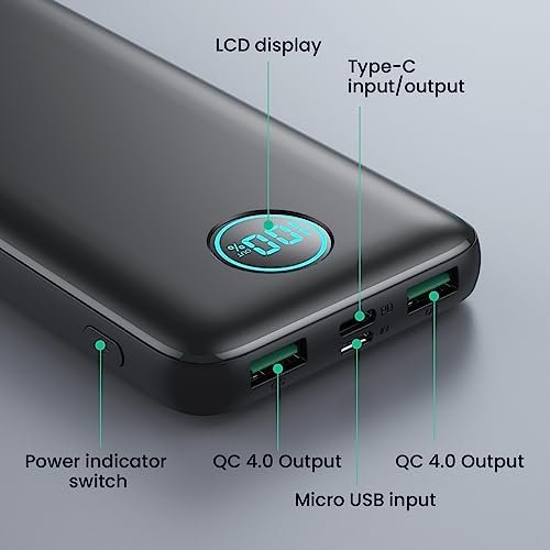 Portable Charger 10800mah,Slim 22.5W LCD Display Power Bank, Dual QC 4.0 PD Fast 7
