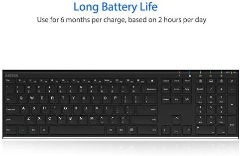 Arteck 2.4G Wireless Keyboard Stainless Steel Ultra Slim Full Size Keyboard 5