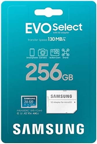 SAMSUNG EVO Select Micro SD-Memory-Card + Adapter, 256GB microSDXC 130MB/s 3