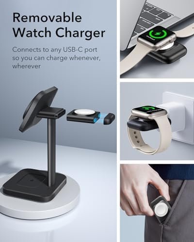 ESR 3-in-1 Charger Stand for Magsafe (HaloLock), Removable Made for Apple Watch 4
