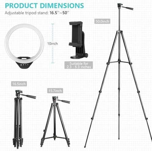 Sensyne 10” Ring Light with 50” Extendable Tripod Stand, LED Circle Lights 6