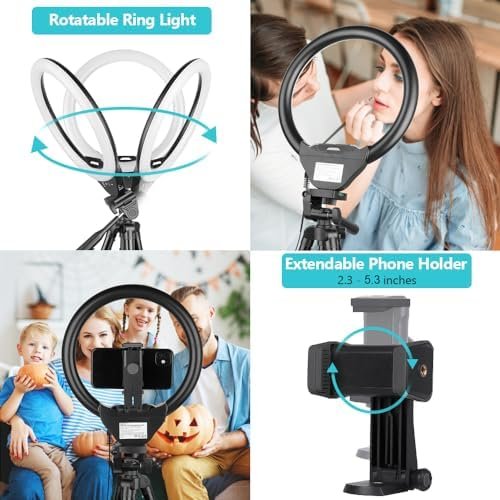 Sensyne 10” Ring Light with 50” Extendable Tripod Stand, LED Circle Lights 5