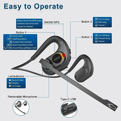 BANIGIPA Bluetooth Headset with Removable Microphone, Noise Cancelling Wireless 7