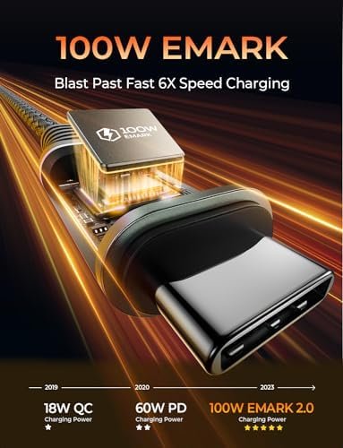 AINOPE USB C to USB C Cable 100W 2-Pack 6.6FT, Durable USBC to USBC Cable Cord 2