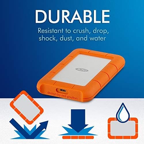 LaCie Rugged USB-C 5TB External Hard Drive Portable HDD – USB 3.0, Drop Shock 3