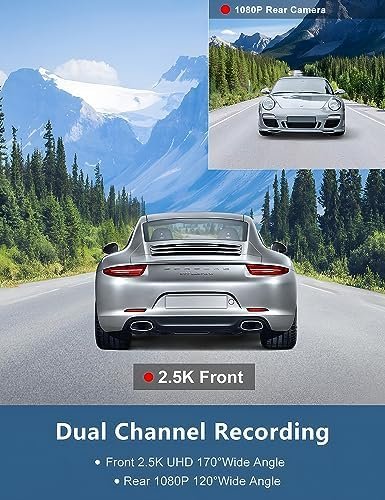 Dash Cam Front and Rear Camera, Otovoda 3Inch Screen WiFi Dash cam, 2.5K+1080P 3