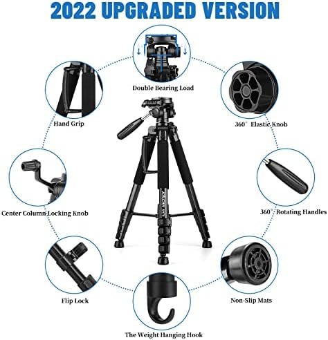 Tripod Camera Tripods, 74″ Tripod for Camera Cell Phone Video Photography, Heavy 3