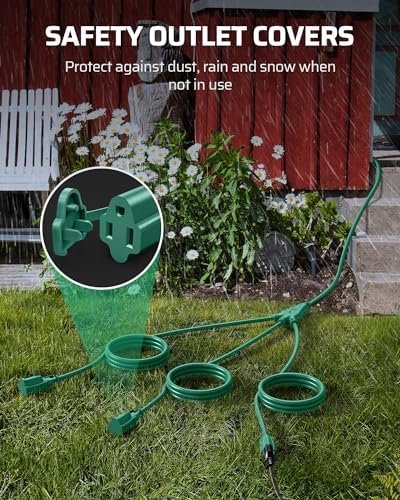 DEWENWILS Outdoor Extension Cord 1 to 3 Splitter for Christmas, 3 Prong Outlets 5