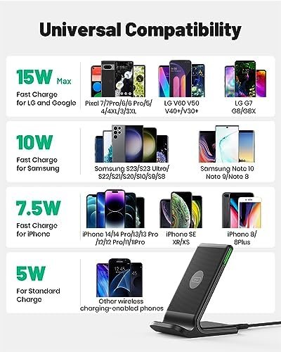 INIU Wireless Charger, 15W Fast Wireless Charging Station with Sleep-Friendly 4