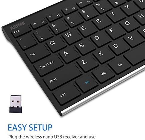 Arteck 2.4G Wireless Keyboard Stainless Steel Ultra Slim Full Size Keyboard 3