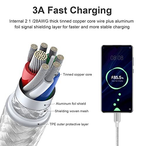 USB Type C to USB A Cable, 5Pack 3/3/6/6/10FT: Fast Charging Long Android USBC 3