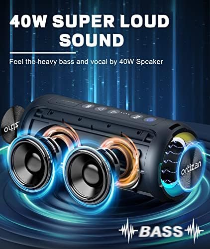 Bluetooth Speakers, Ortizan 40W Loud Stereo Portable Speaker, IPX7 Waterproof 2