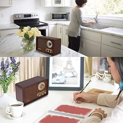 LoopTone FM AM Radio Retro Wood Radio with Bluetooth Play Mp3 3