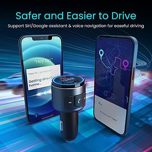 Octeso Upgraded V5.0 FM Bluetooth Transmitter Car, QC3.0 & LED Backlit Wireless 5