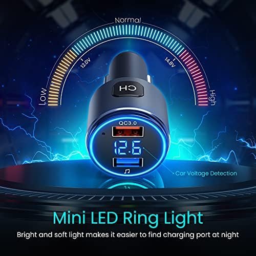 Octeso Upgraded V5.0 FM Bluetooth Transmitter Car, QC3.0 & LED Backlit Wireless 6
