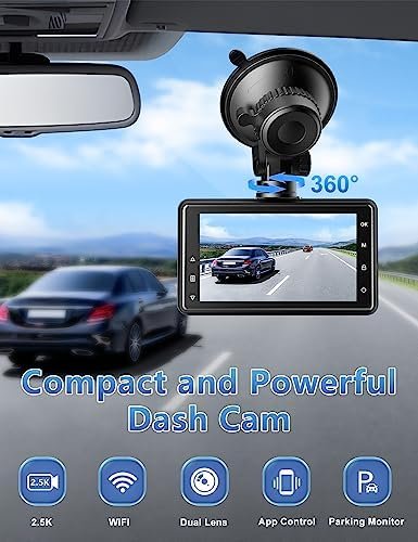 Dash Cam Front and Rear Camera, Otovoda 3Inch Screen WiFi Dash cam, 2.5K+1080P 2
