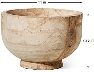 Serene Spaces Living 11″ Paulownia Wood Round Bowl, Handmade Wooden Decorative 4