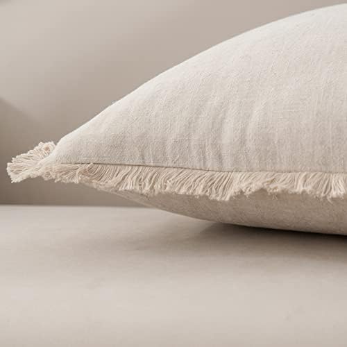Linen Fringed Throw Pillow Cover – Soft Cozy Boho Cushion Covers 2