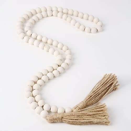 Farmhouse Beads 58in Wood Bead Garland with Tassels Rustic Country Decor Prayer 3