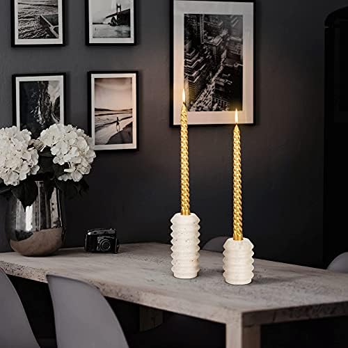 WORHE Candle Holders True Natural Travertine Stone 0.4″ Thick, Set of 2 Premium 4