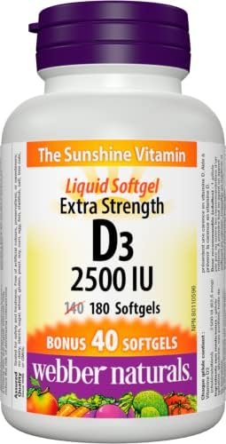 Webber Naturals Vitamin D3 2500 IU Extra Strength, 180 Softgels, For Healthy