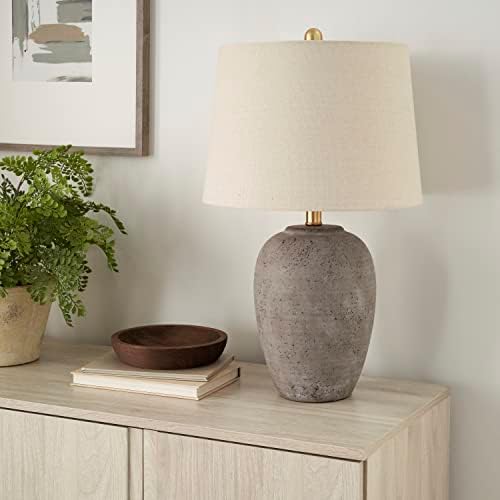Nourison 23″ Earth Brown Rustic Ceramic Jar Table Lamp for Bedroom