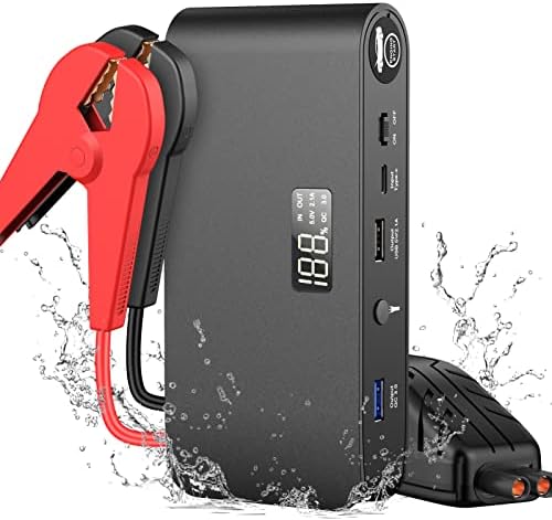 1600A Battery Jump Starter 16000mAh Pack 12V with Jumper Cables, Portable USB QC
