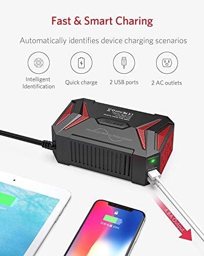 BESTEK 300Watt Pure Sine Wave Power Inverter Car Adapter DC 12V to AC 110V 3