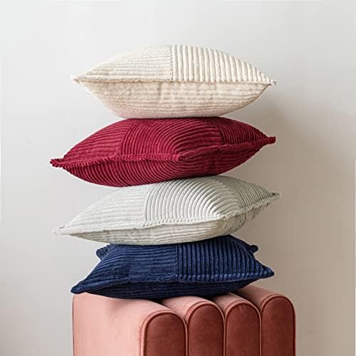 MIULEE Corduroy Pillow Covers with Splicing Set of 2 Super Soft Boho Striped 7