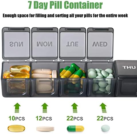 2 Pack Weekly Pill Organizer, Large 7 Day Pill Case, Daily Vitamin Case Medicine 4