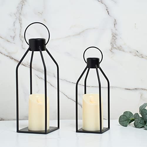 HPC Decor Modern Farmhouse Lantern Decor- Black Metal Candle Lanterns Living 7