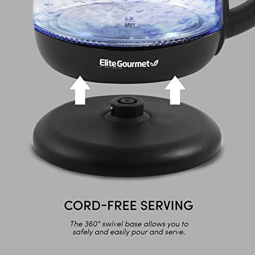 Elite Gourmet EKT1001B Electric BPA-Free Glass Kettle, Cordless 360° Base 2
