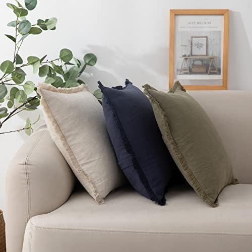 Linen Fringed Throw Pillow Cover – Soft Cozy Boho Cushion Covers 3